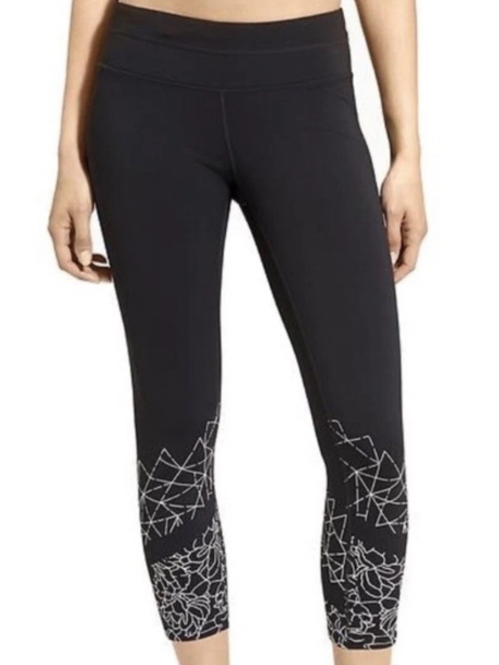 Athleta black floral active athletic leggings pants size M